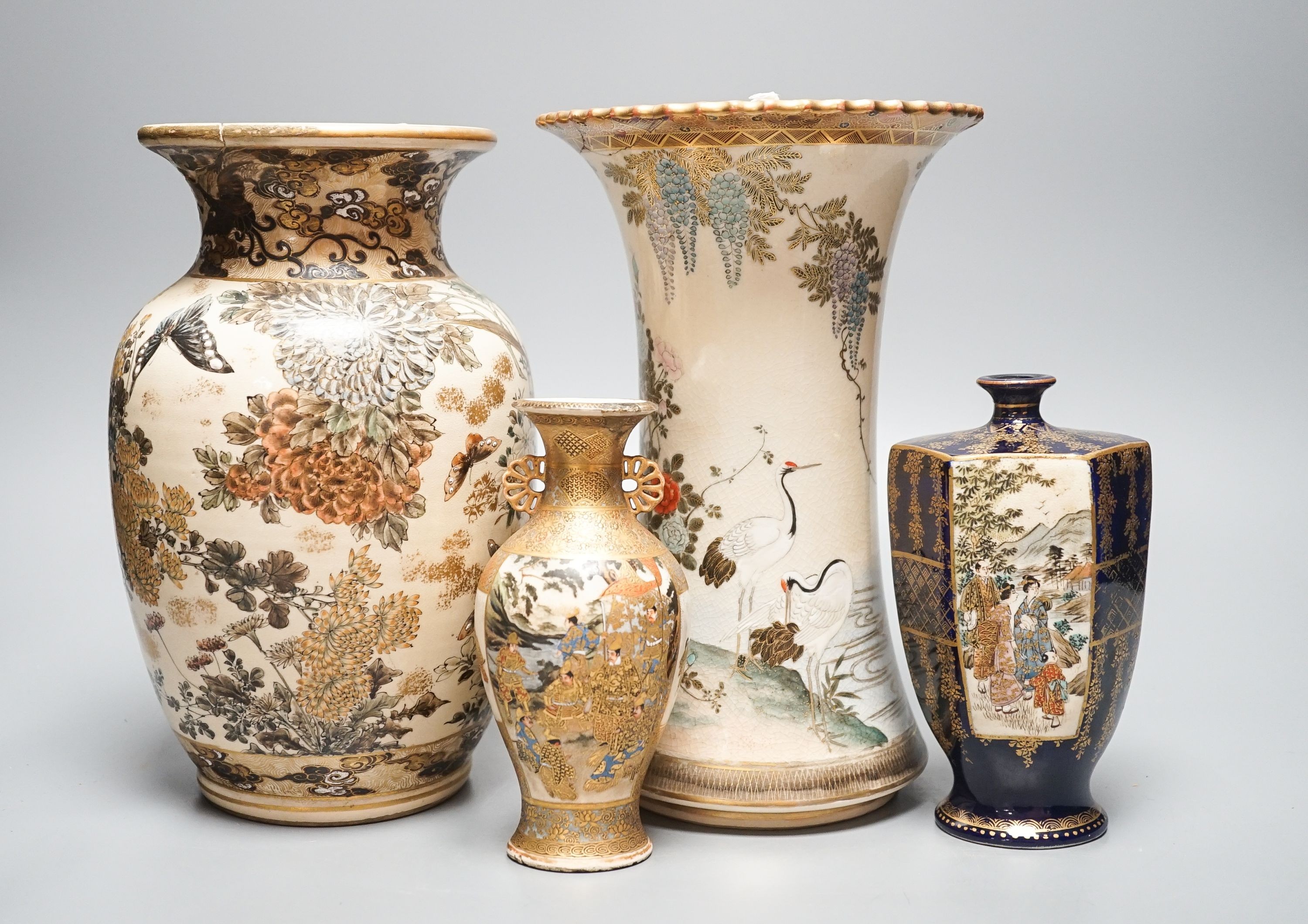 A group of Japanese Satsuma pottery vases, Meiji period, tallest 24.5cm